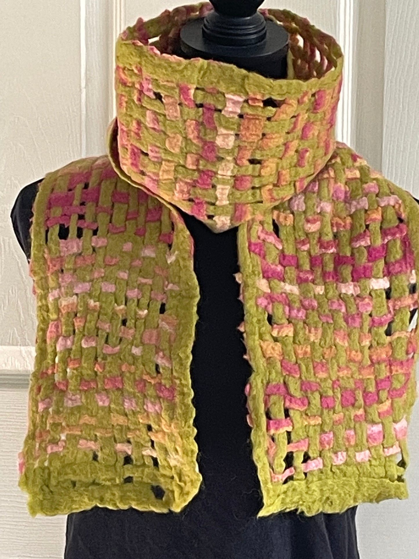 Felted Scarf Chartreuse and Rose