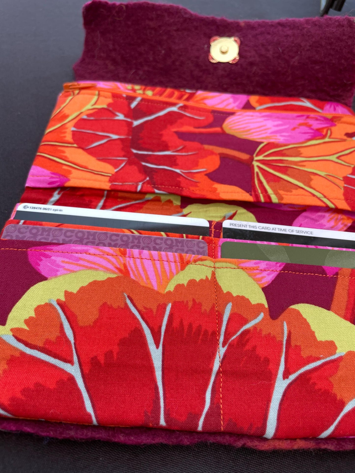 Felted Trifold Wallet, Rose Pink Lined, Unique Design