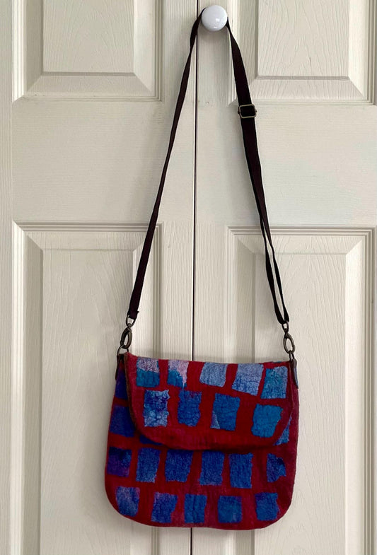 Felted Crossbody Bag, Red Wool and Silk