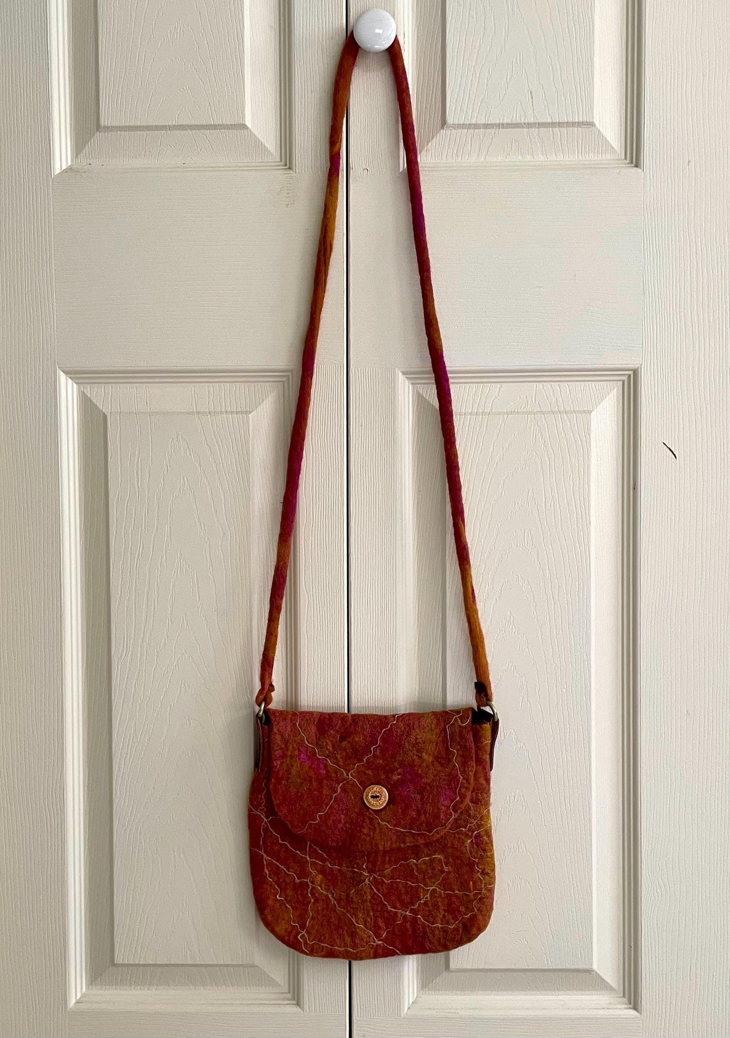 Felted Crossbody Bag, Tan and Rose