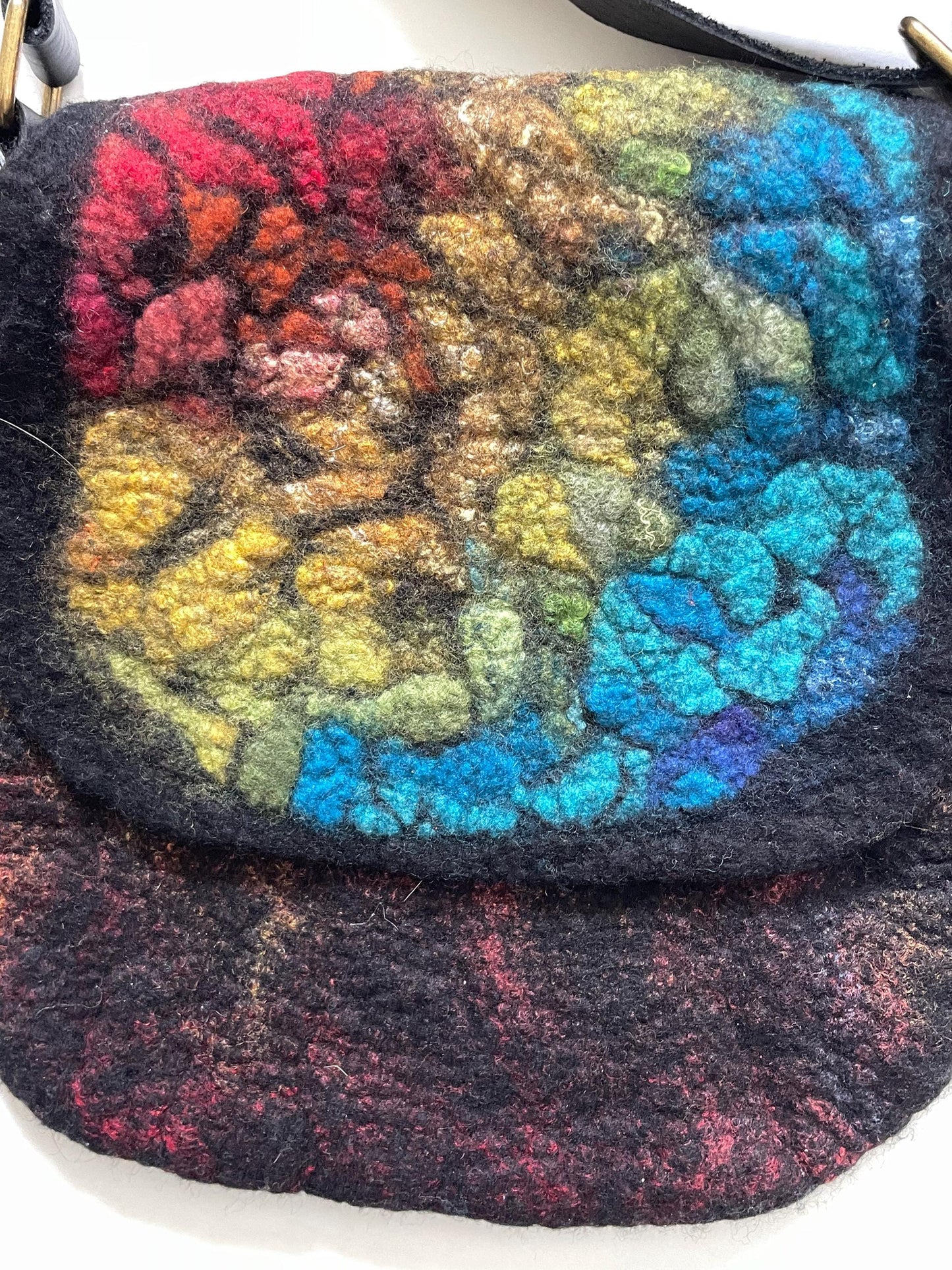 Felted Crossbody Bag, Black and Rainbow