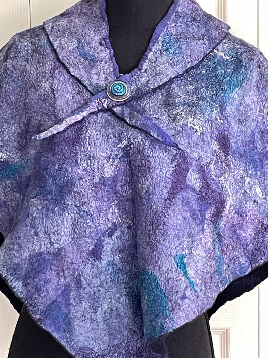 Felted Wool and Silk Poncho, Women's , Blue Purple