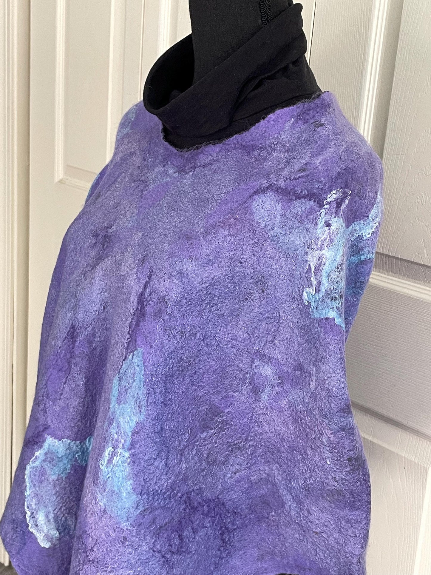 Felted Wool and Silk Poncho, Women's , Purple