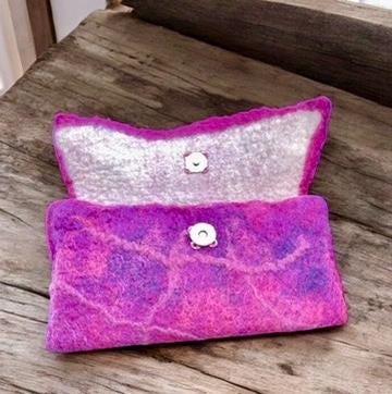 Felted Trifold Wallet, Rose Pink, Lined Coin Purse