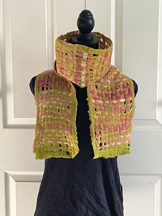 Felted Scarf Chartreuse and Rose