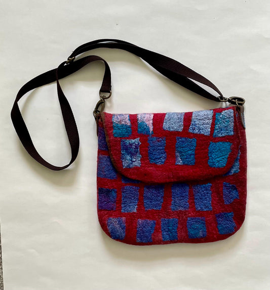 Felted Crossbody Bag, Red Wool and Silk