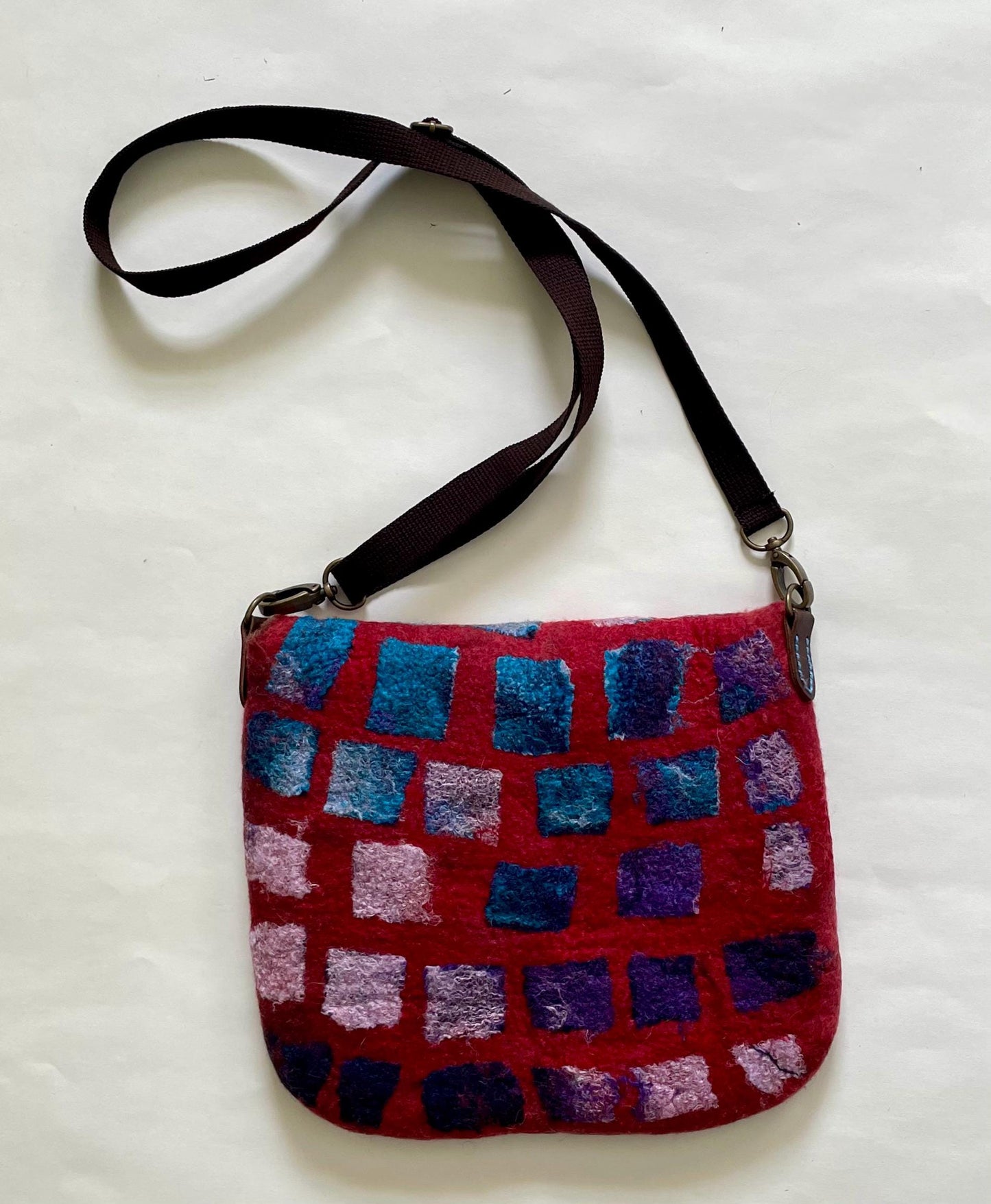 Felted Crossbody Bag, Red Wool and Silk