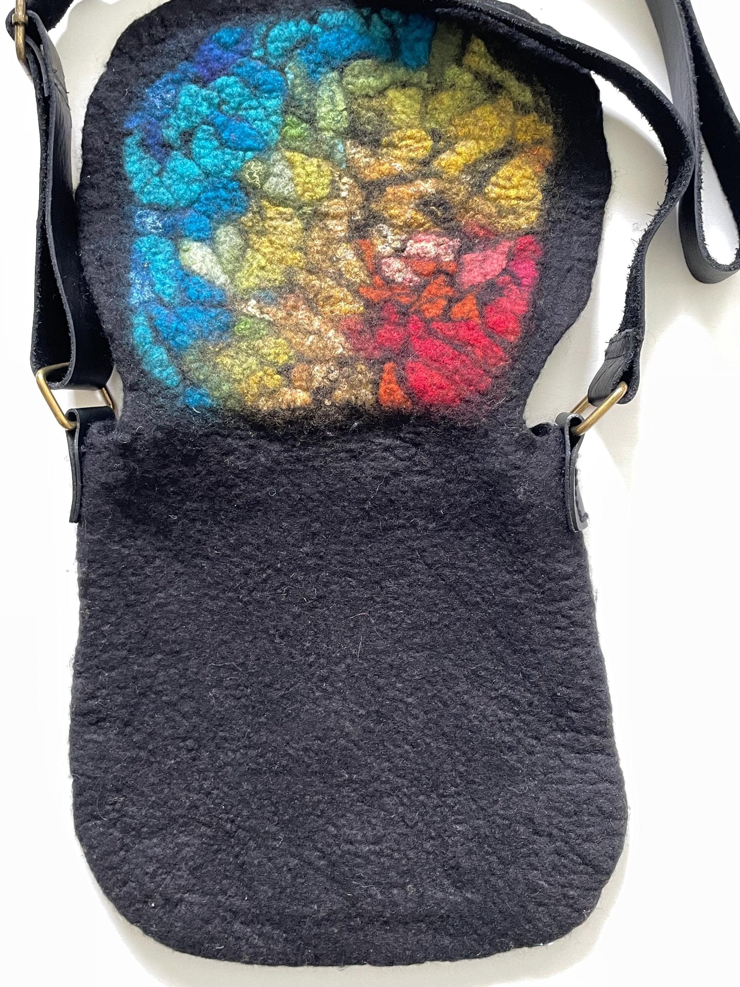 Felted Crossbody Bag, Black and Rainbow