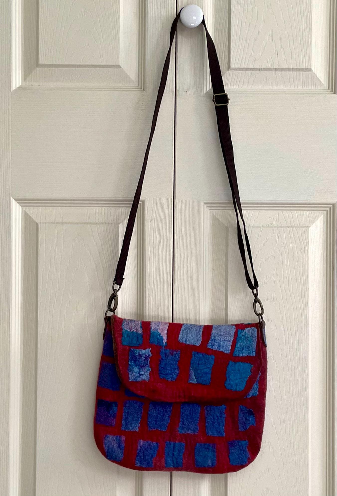 Felted Crossbody Bag, Red Wool and Silk
