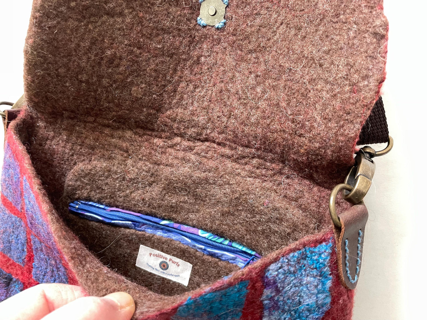 Felted Crossbody Bag, Red Wool and Silk