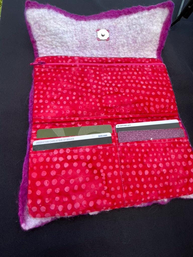 Felted Trifold Wallet, Rose Pink, Lined Coin Purse