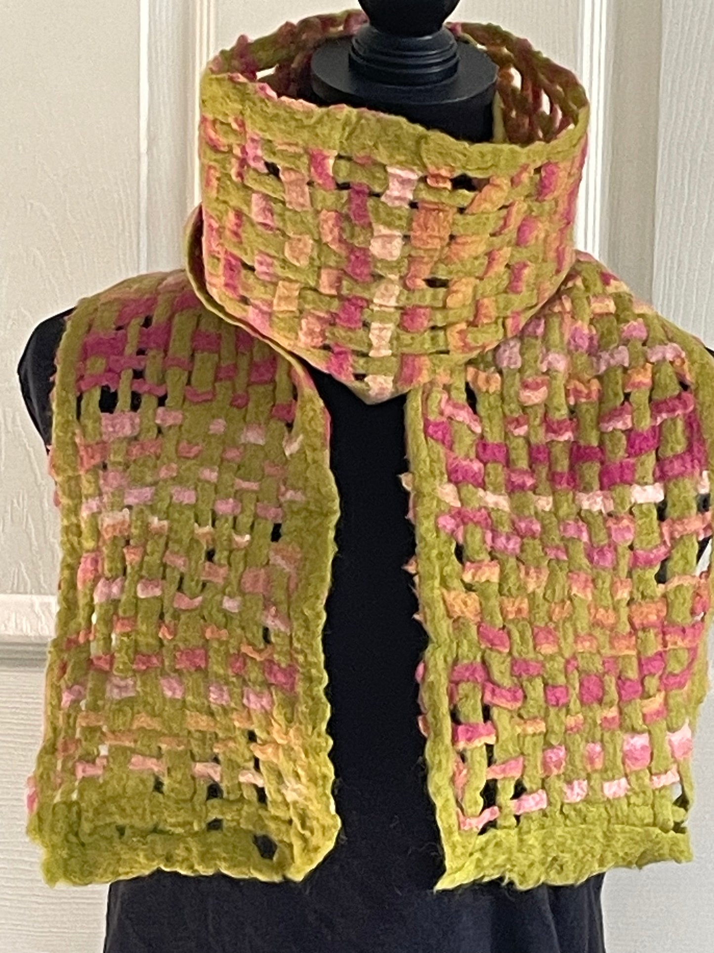 Felted Scarf Chartreuse and Rose