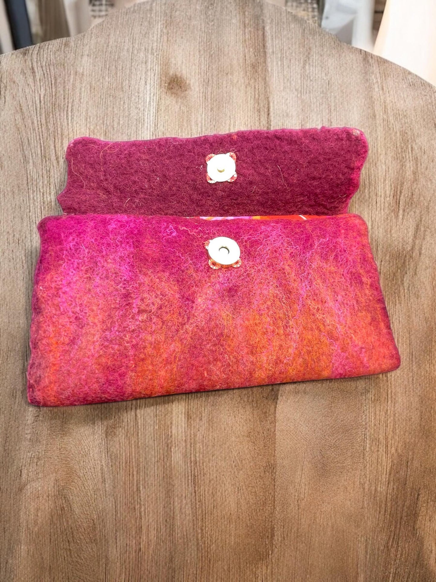 Felted Trifold Wallet, Rose Pink Lined, Unique Design