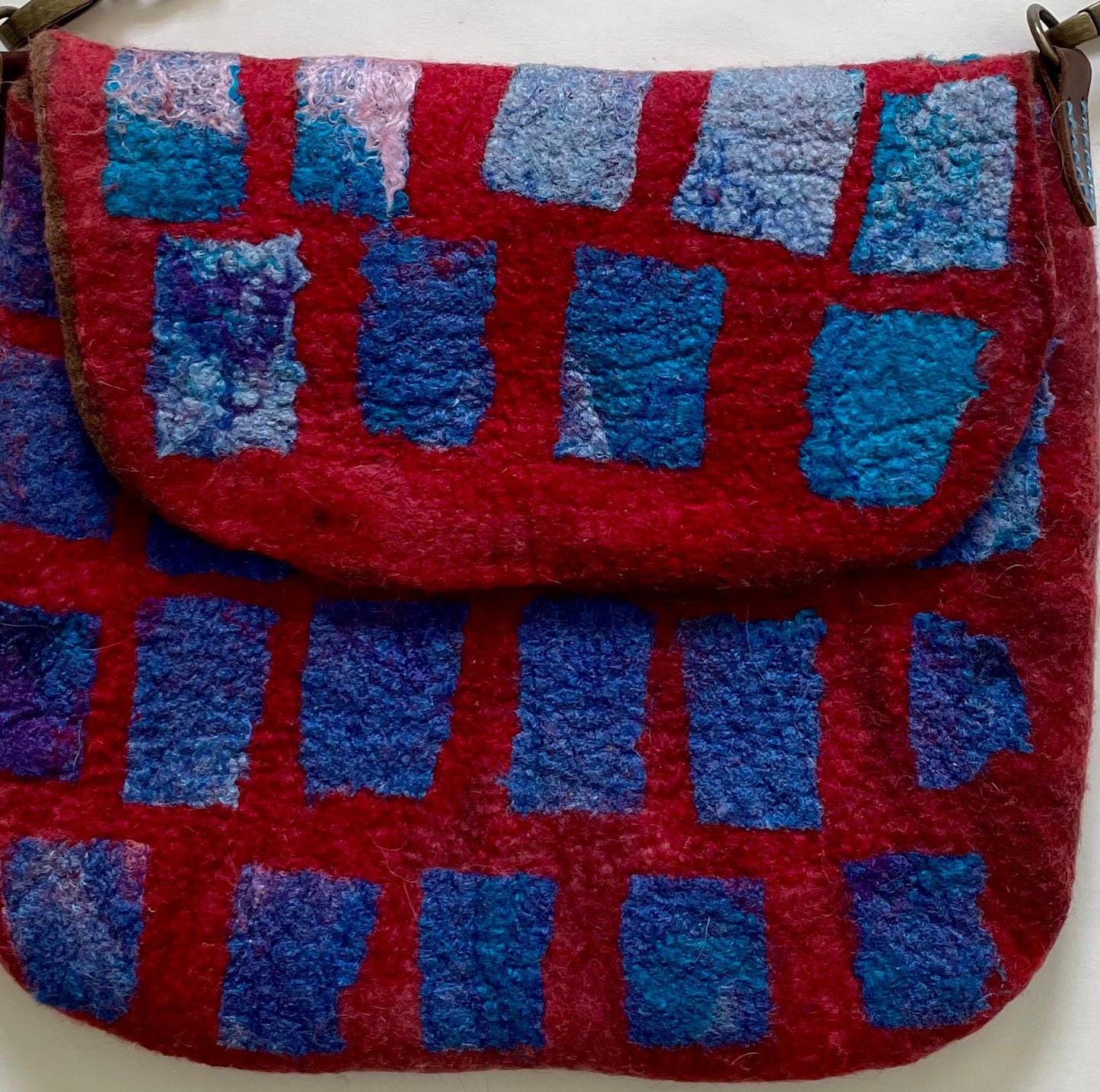 Felted Crossbody Bag, Red Wool and Silk