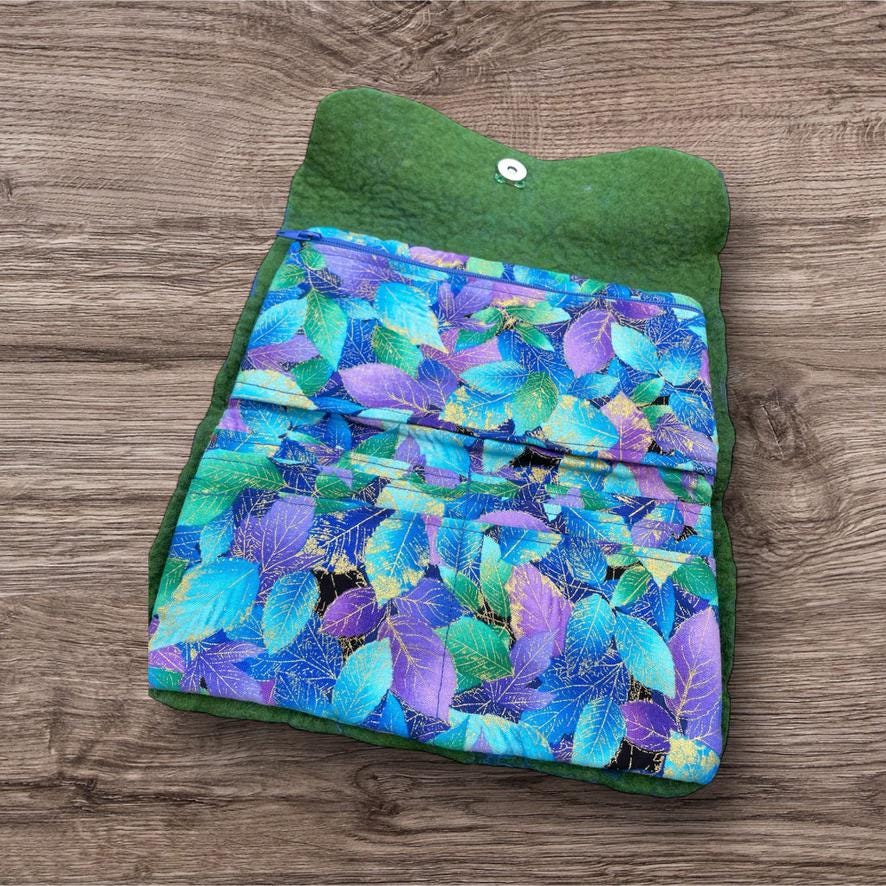 Felted Pastel Wallet Lined, Teal and Blue, Merino and Silk