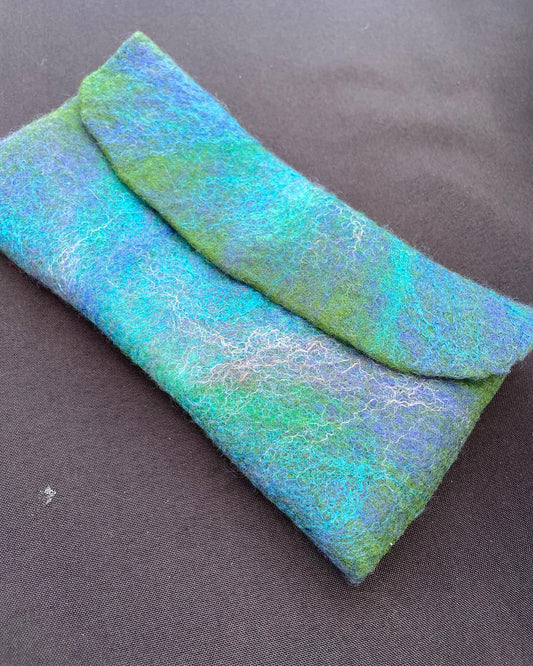 Felted Pastel Wallet Lined, Teal and Blue, Merino and Silk