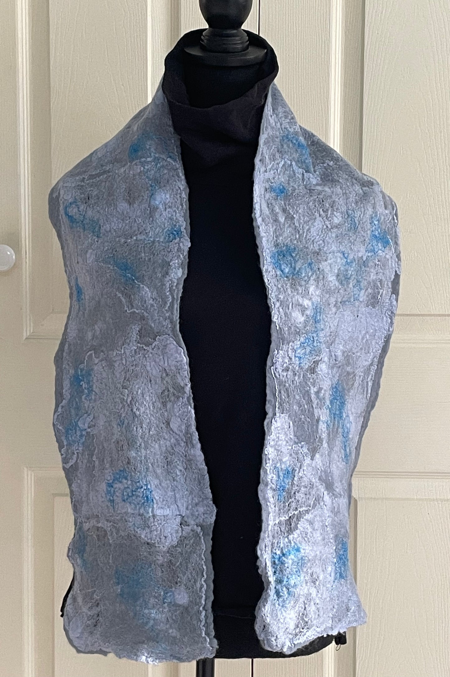 Felted Gray Cobweb Scarf, Blue