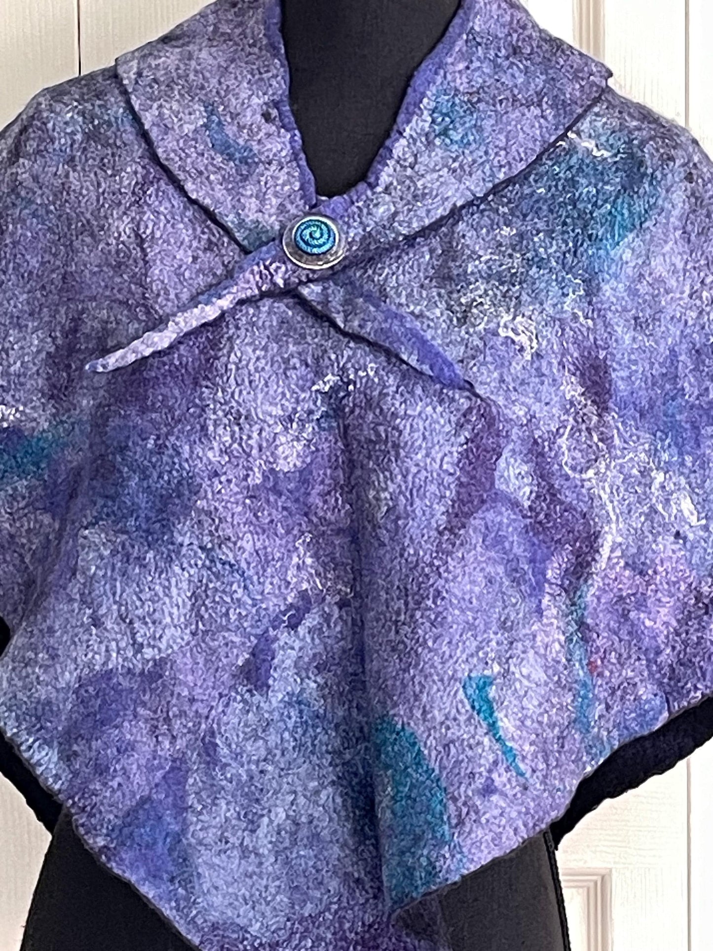 Felted Wool and Silk Poncho, Women's , Blue Purple