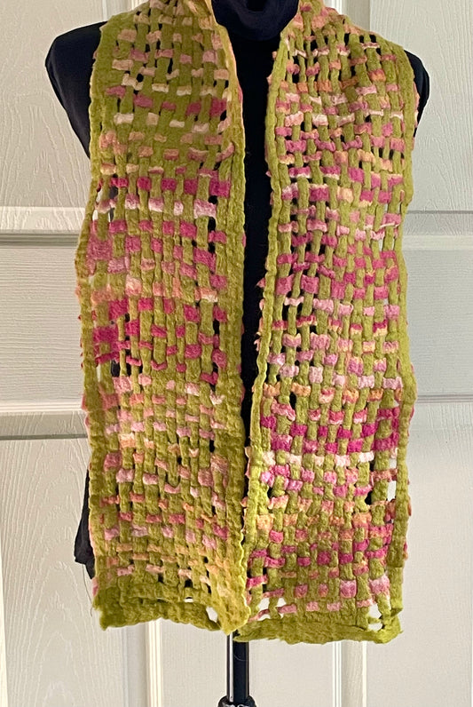 Felted Scarf Chartreuse and Rose