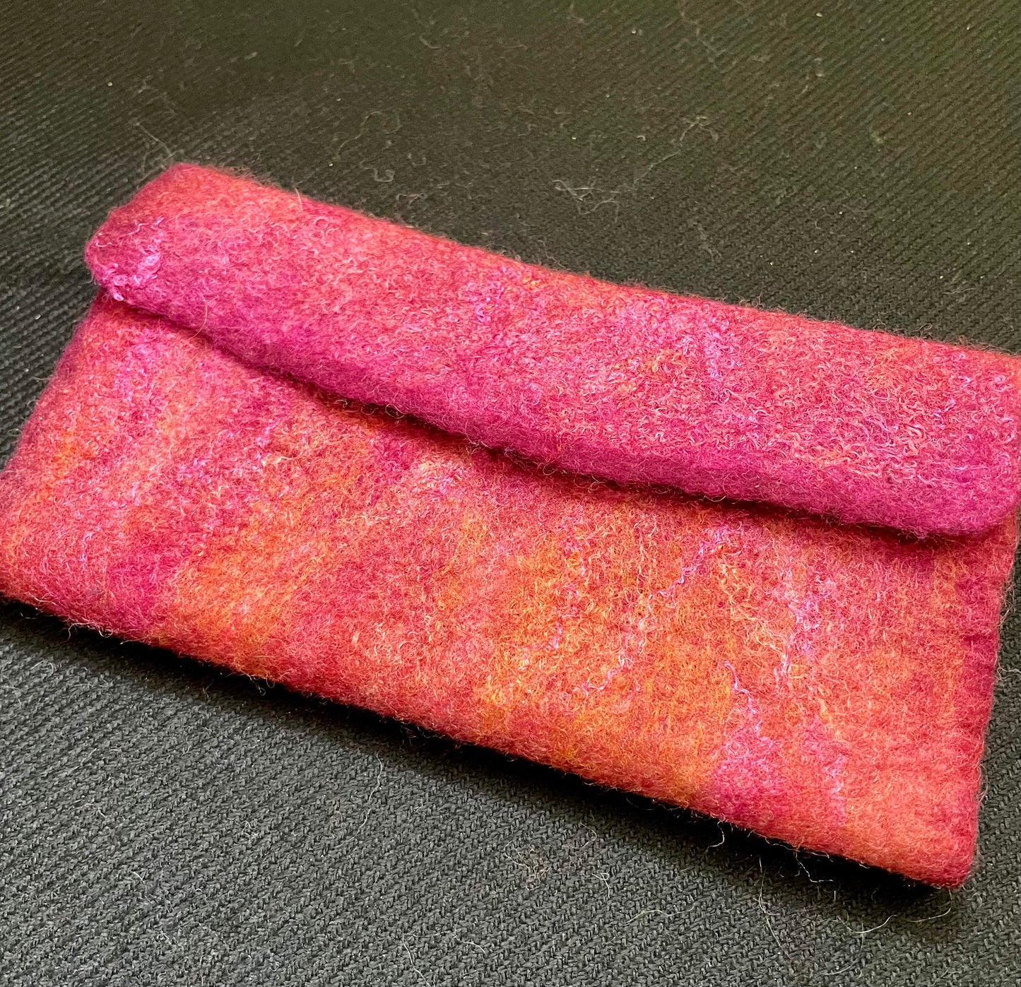 Felted Trifold Wallet, Rose Pink Lined, Unique Design