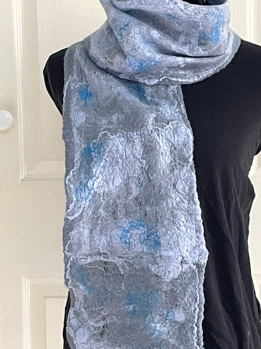 Felted Gray Cobweb Scarf, Blue