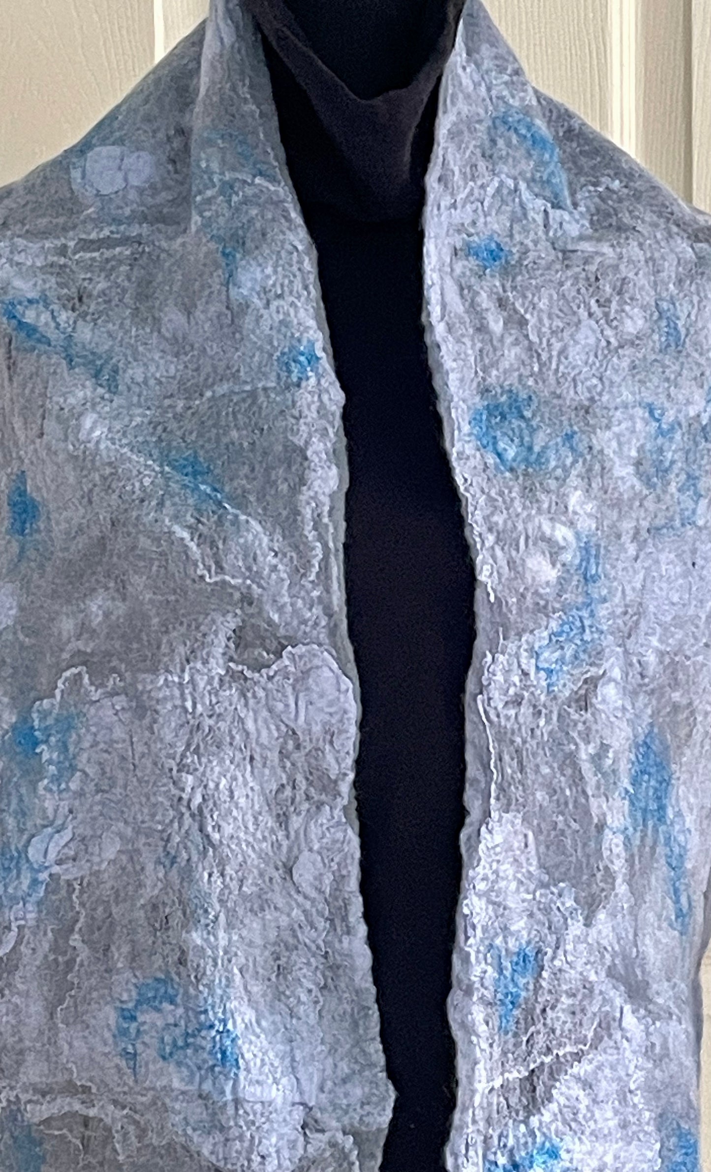 Felted Gray Cobweb Scarf, Blue