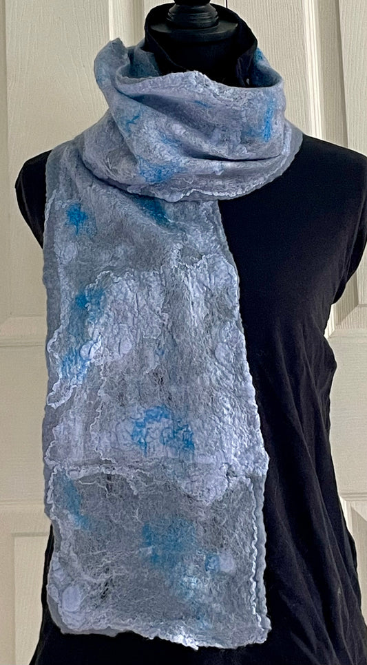 Felted Gray Cobweb Scarf, Blue