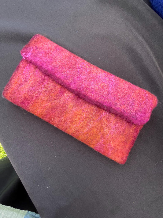 Felted Trifold Wallet, Rose Pink Lined, Unique Design