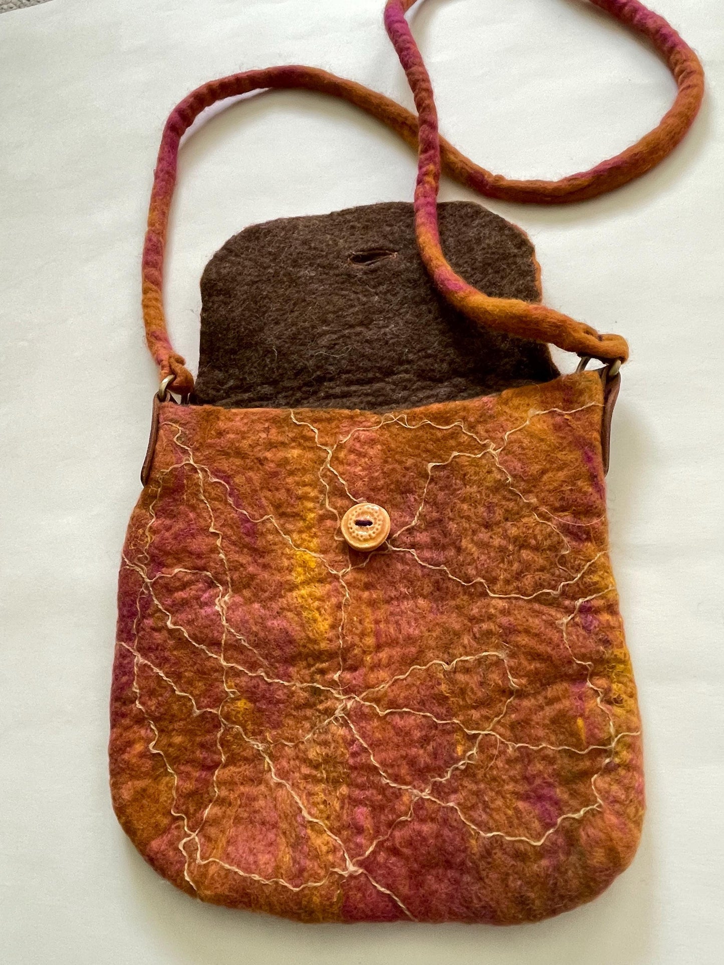Felted Crossbody Bag, Tan and Rose