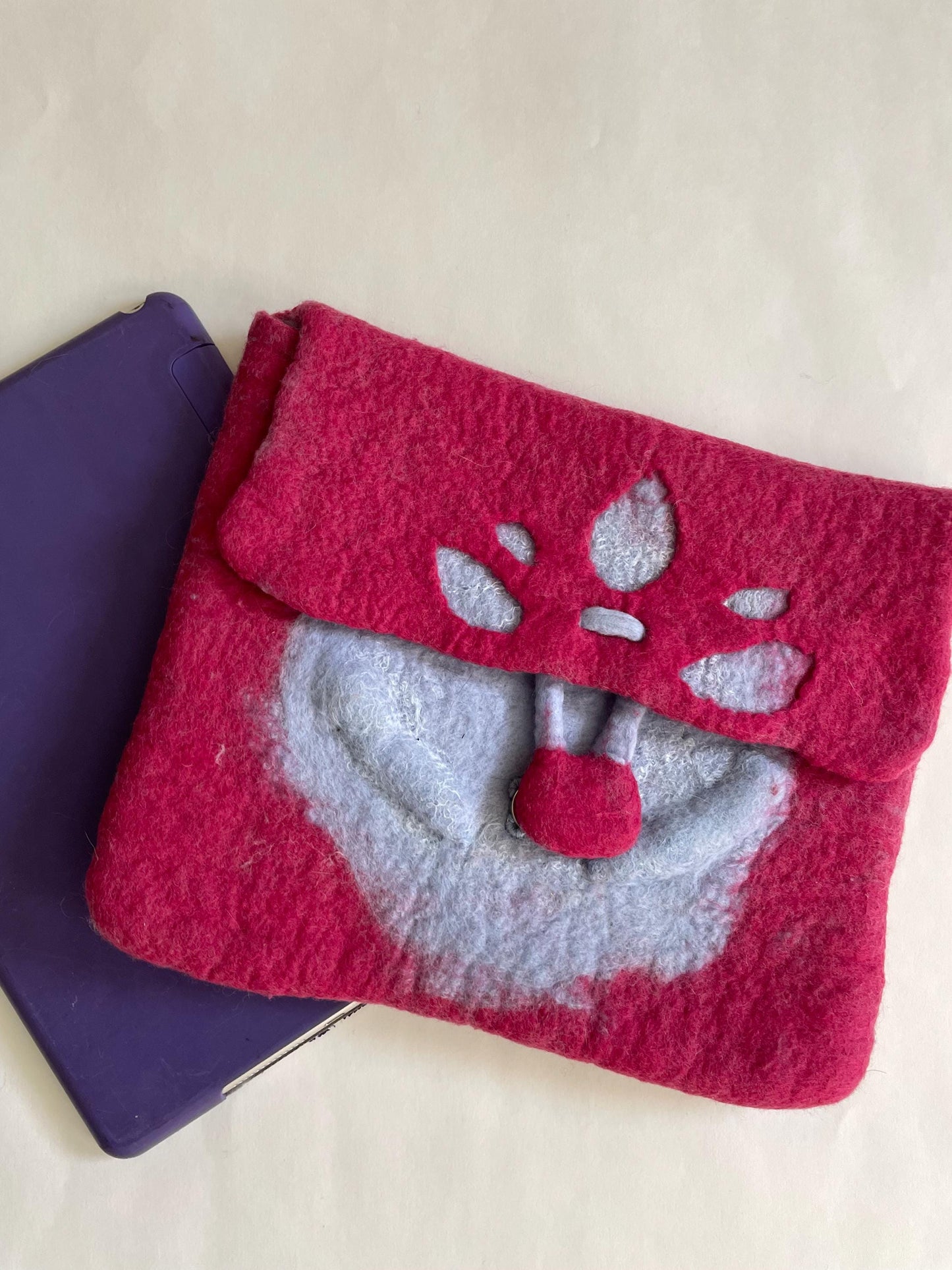 Felted Tablet Case Unique , IPad case, Red and Blue