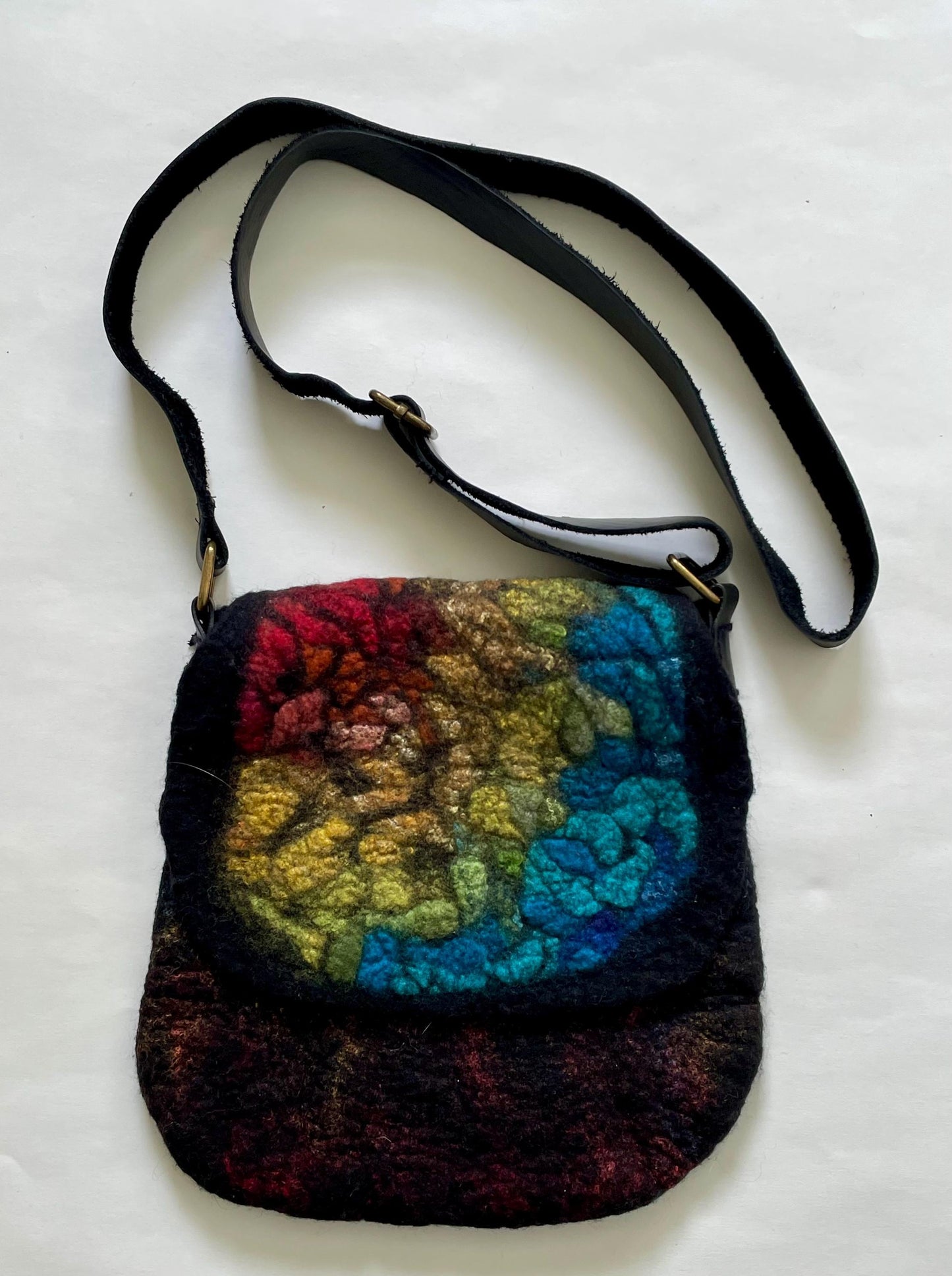 Felted Crossbody Bag, Black and Rainbow