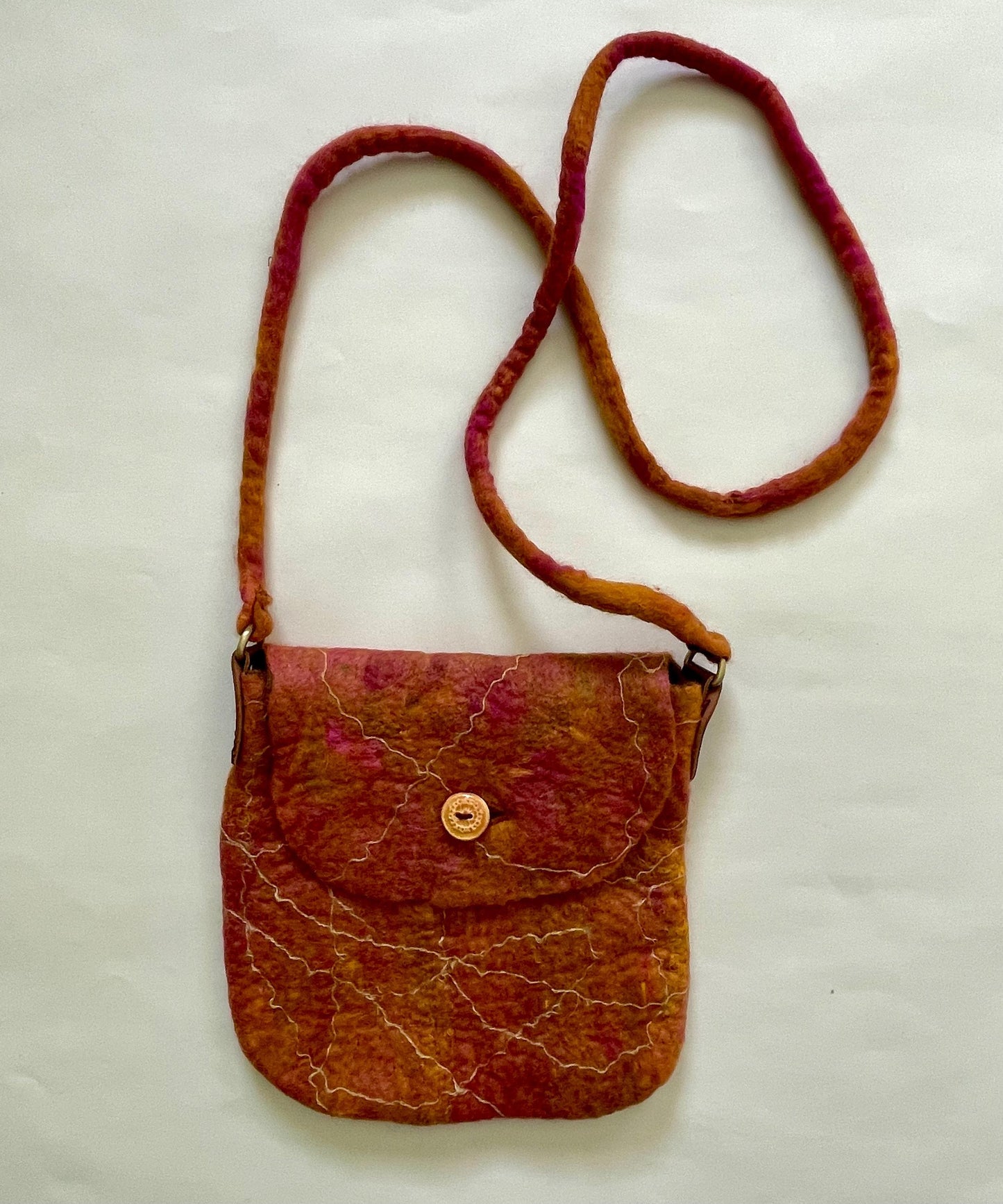 Felted Crossbody Bag, Tan and Rose